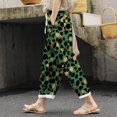 thumbnail image 2 of DHFJKG Women Linen Capri Pants Leopard Printed Summer Lightweight Loose Fit Casual Drawstring Beach Pants Stylish Trousers, 2 of 5
