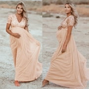 Women Pregnants Maternity Photography Props Short Sleeve Sequined Solid Dress