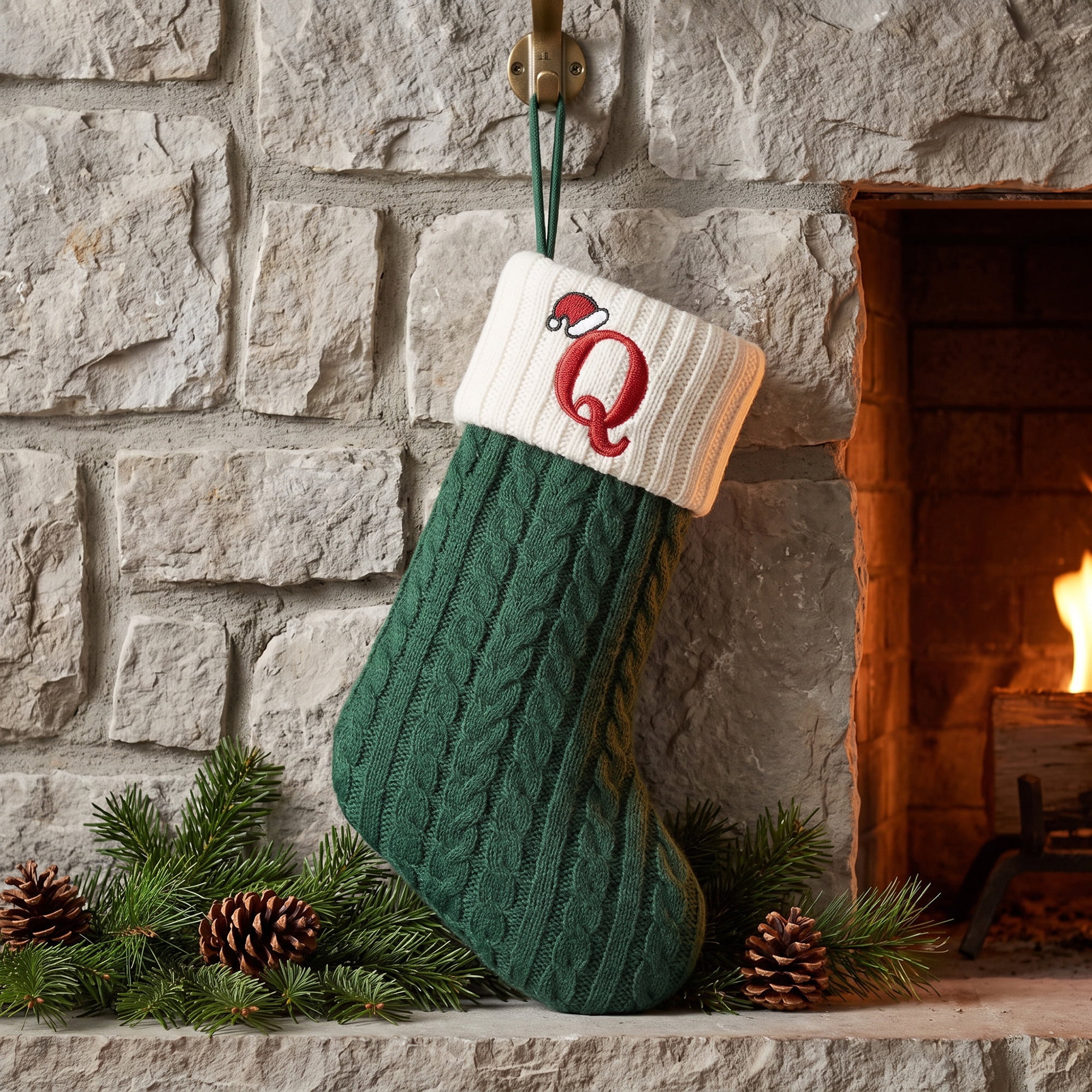 Unique Bargains Christmas Luxury Grand Hearth Accent Stocking Green Letter Q 8"