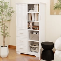 Tall and Wide Storage Cabinet with Doors for Bathroom/Office, Three Drawers, White