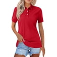thumbnail image 2 of Women's Casual Polo Shirt Short Sleeve Cotton Blend Top for Summer, Lightweight and Breathable, Pink Hot Pink L, 2 of 5