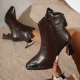 thumbnail image 2 of Dasayo Brown Womens Boots Wide Calf Ankle Pointed Toe Faux Leather Block Heel Cozy Dress Boots Womans Shoes 42, 2 of 9