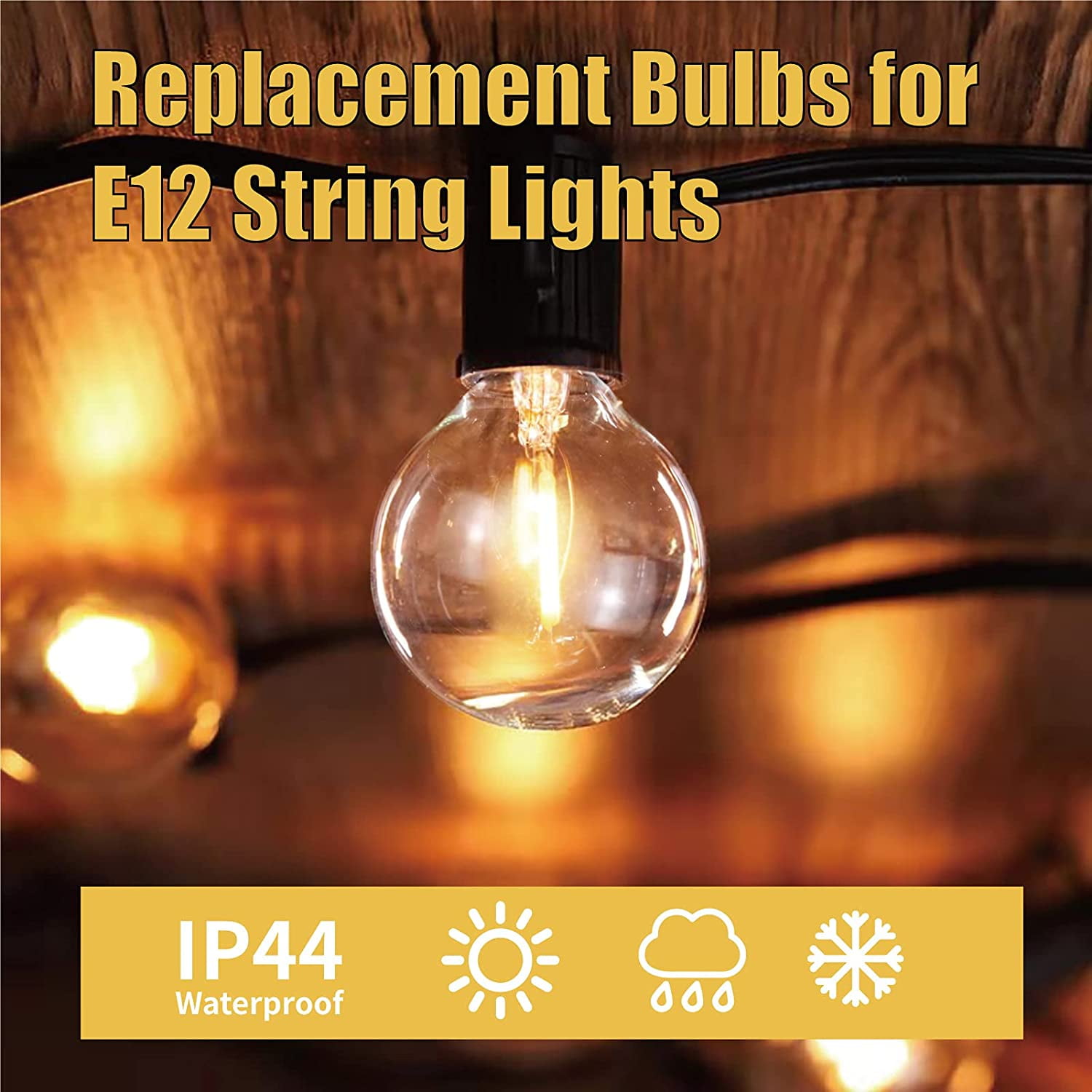 G40 LED Light Bulbs Replacement fits 1W E12 Candelabra Screw Base Sockets, Shatterproof & Waterproof Globe Bulbs for Indoor Outdoor String Light Patio Decor, 1W Per Bulb,2200K Warm White,25 Pack