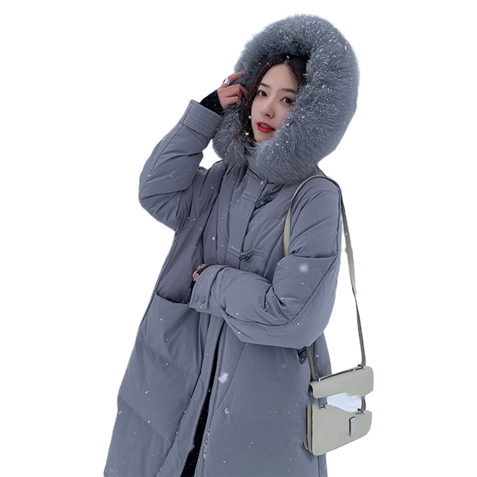 Winter warm women's slim long coat buckle coat jacket Parker hooded windbreaker