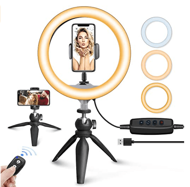 UBeesize 10” LED Selfie Ring Light with Stand and Phone Holder Bundle with Flexible Tripod with Wireless Remote Shutter 