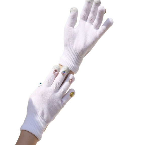 Color Rhinestone Knitted Gloves Winter Full Finger Mittens Stretchy Warm Manicure Gloves for Girls Teens Cycling Skiing