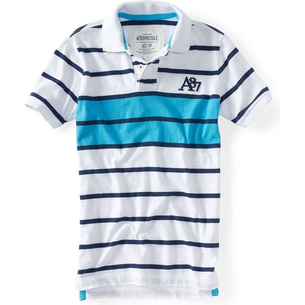 Polo de Rugby para hombre Aeropostale Rayas azules Color blanco Extragrande