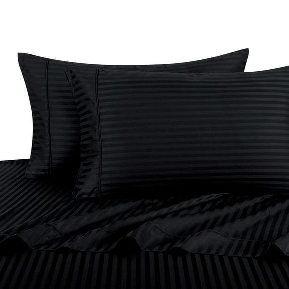 Twin Size Sheets, Black, 100% Cotton Sheets, Deep Pocket, Cool Cotton Sateen, Smooth Striped Pattern Weaved Bed Sheets
