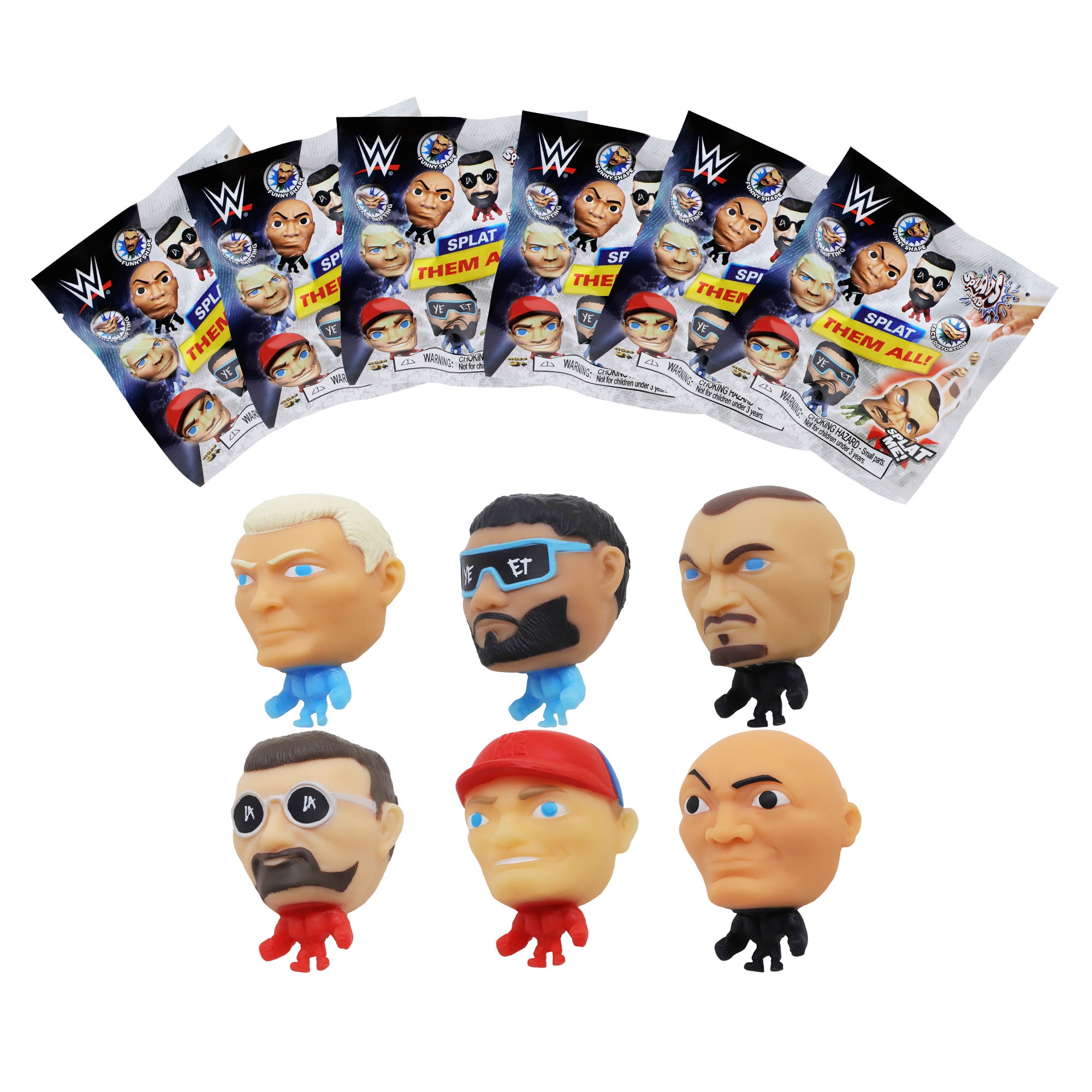 (2 pack) WWE: Mini Splats Head. Collect The 12 Different Wrestlers. Stretchy Action Figures, Ages 4 and Up.