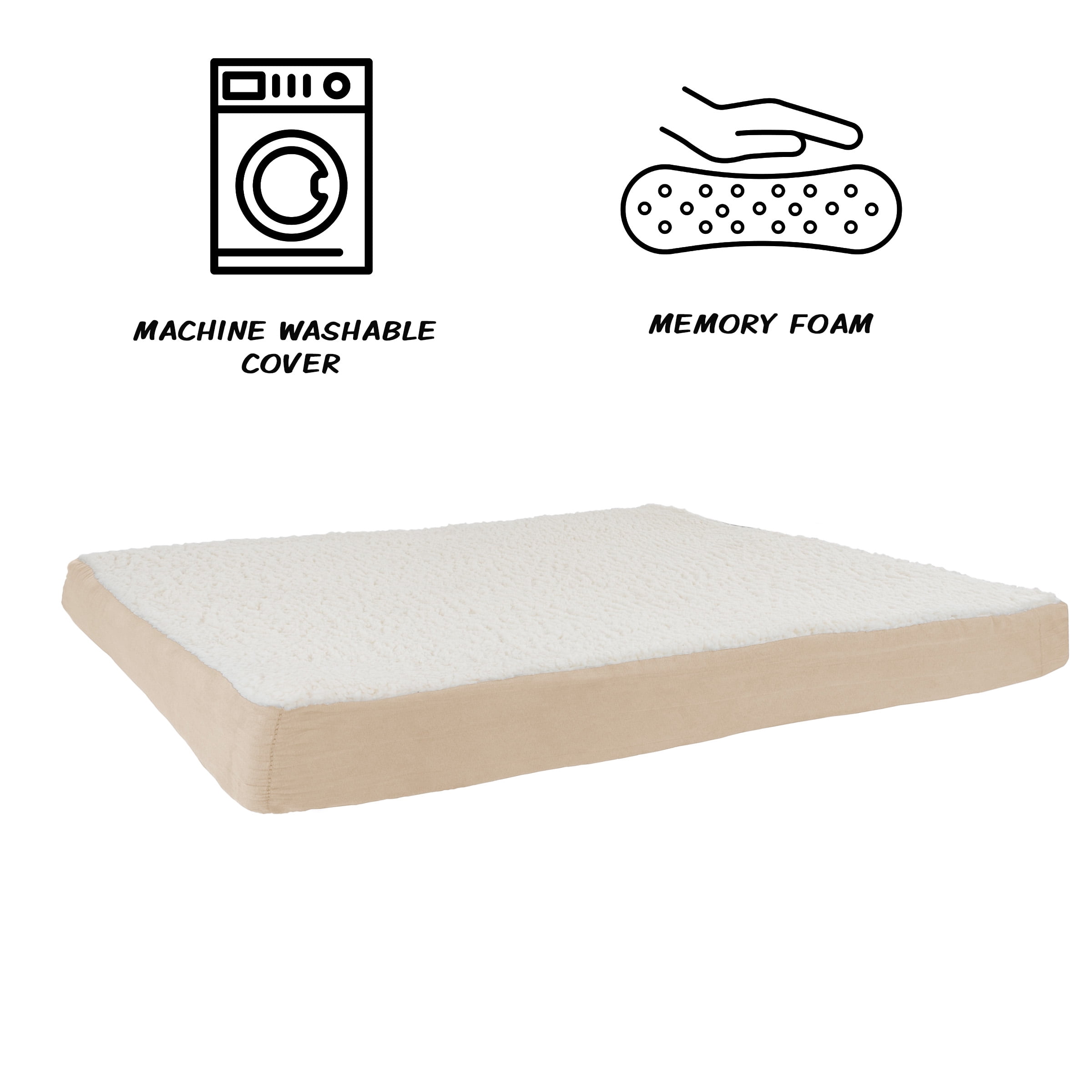 PETMAKER 44x35 Orthopedic Dog Bed with Memory Foam and Sherpa Cover, Tan