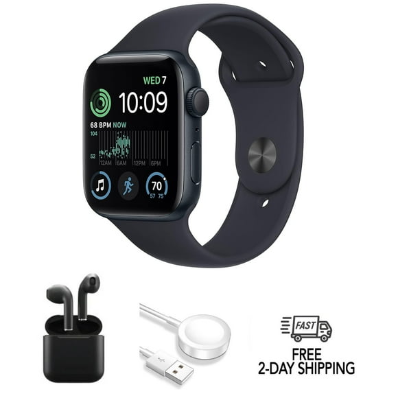 Refurbished Apple Watch SE (2022) 2nd Gen 40mm A2722 (GPS Only, No Cellular) Midnight (Grade B) w/ Wireless Earbuds