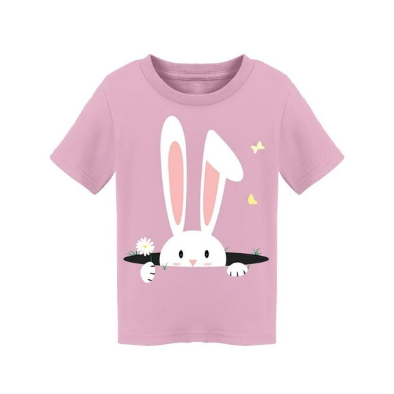 Smartprints Toddlers Graphic Tee - Easter Bunny Coming From Hole - Regular Fit 100% Cotton