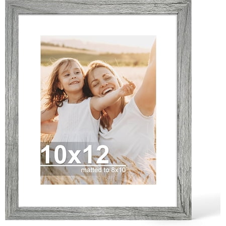 10x12 Picture Frame with Glass Display Pictures 8x10 with Mat or 10 x 12 without Mat - Wall and Tabletop 10 by 12 Photo Wooden Frames (Grey 1 Pack)