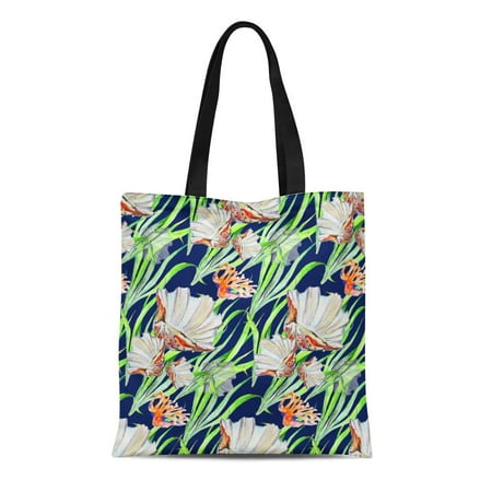 ASHLEIGH Canvas Bag Resuable Tote Grocery Shopping Bags Blue Abstract Seashell Coral Alga Watercolor Green Algae Blur Graphic Hand Lands Tote