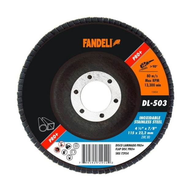 Disco Laminado Fandeli Acero Inoxidable 4 1/2 PLG 5 Pz DL-503 para Desbaste y Limpieza Bajo Desgrane