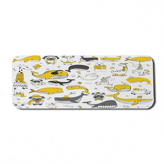 Cartoon Computer Mouse Pad, Childish Continuous Pattern with Funny Animals Bear Whale Dog, Rectangle Non-Slip Rubber Mousepad Large, 31" x 12" Gaming Size, Earth Yellow Dark Grey, by Ambesonne