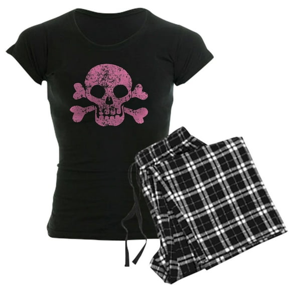 CafePress - Worn Pink Skull And Crossbones Women's Dark Pajama - Women's Short Sleeve Print T-Shirt and Pants Dark Cotton Pajama Set