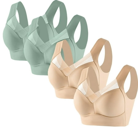 Ndbuld Plus Size Bras for Women Wireless 4pc Women s Strapless Lace Underwear with Thin Side Collection and Daily Bra Fall Clearance L-6XL XXXXL Khaki