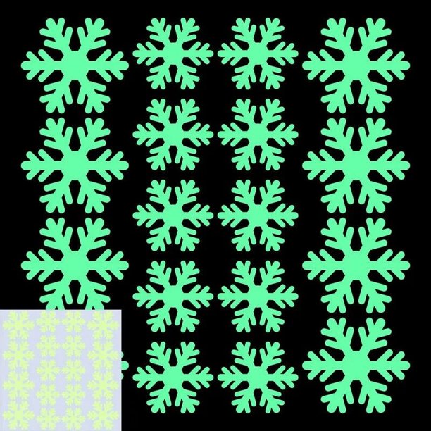 Pegatinas de copos de nieve que brillan en la oscuridad, calcomanías luminosas para decoración navideña, ventana de invierno, Feliz Año Nuevo, para el hogar