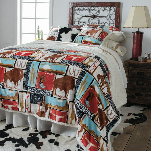 Vintage Western Sherpa Fleece Comforter Set by Wrangler Size King