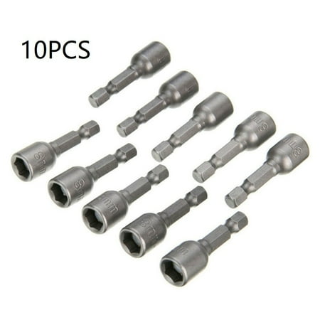 

Fule 10pcs 8mm Magnetic Nut Driver Set 1/4 Hex Socket Adapter Drill Bit length 42mm