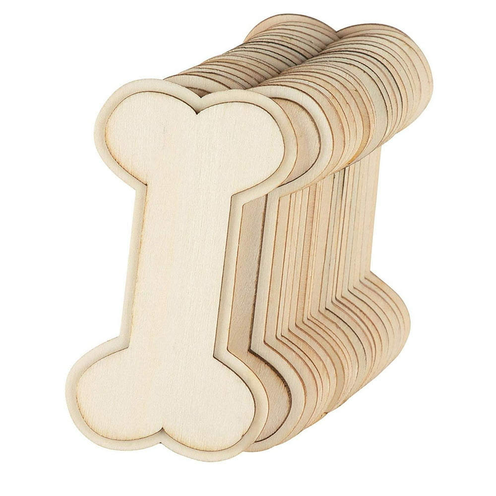 24 Pack Unfinished Wood Cutouts 4.1"x2.2"x0.2" Wooden Dog Bone Shape