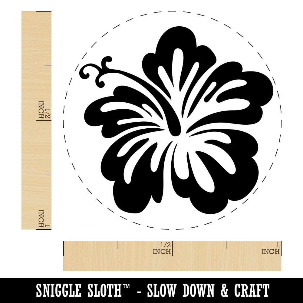 Pretty Hibiscus Flower Tropical Self-Inking Rubber Stamp Ink Stamper - Pink Ink - Medium 1 Inch