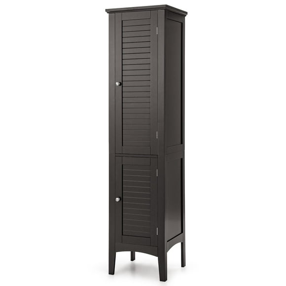 Giantex High Storage Bathroom Cabinet, Freestanding Slim Organizer,  Linen Tower Narrow Floor Cabinet, Brown