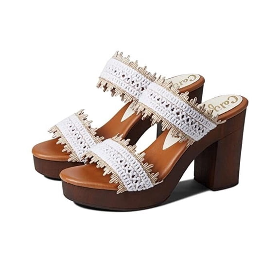 Californians Chrissy Sandals Women's 9 White Slip-On Open-Toe Block Heel KHD900