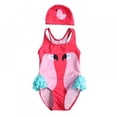 thumbnail image 3 of URMAGIC Baby Girls One Piece Swimwear Toddler Kids Girls Swimsuit Cute Ruffled Bathing Suits With Swim Cap 5-6 Years, 3 of 6