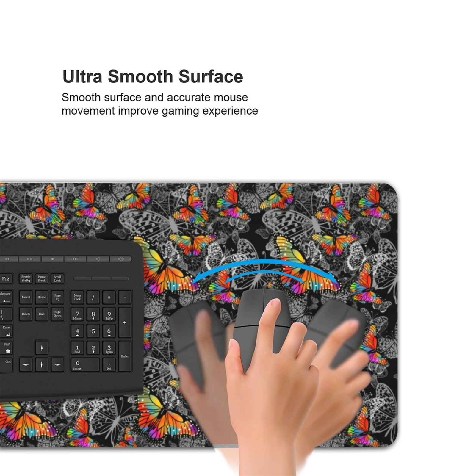 Xecao Multicolored Butterflies C Print Large Mouse Pad, 16x35.5in Mousepad, Professional Non-Slip Rubber Base Big Mouse Pad, Mouse Pad for Gaming & Office Full Desk Mouse Pad