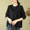 thumbnail image 2 of Women's Round Neck Loose Solid Color Casual Patchwork Top Long Sleeve Sweatshirt, 2 of 8