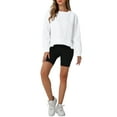 thumbnail image 2 of Sudadera recortada ATHLECHIC para mujeres, suéter de felpa de cuello redondo, suéter oversized de moda, tops de pullover de otoño, XL blanco, 2 of 5