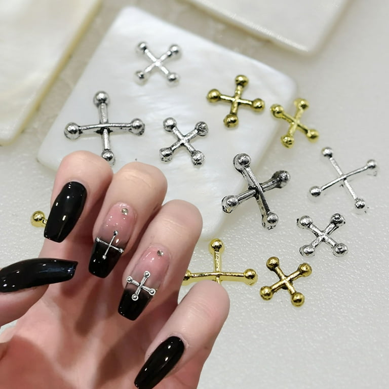 Ayyufe Nail Charms 10pcs Decorative Easy to Apply Delicate 3D Mini Cross DIY Nail Art Charms, Size: Small, Silver