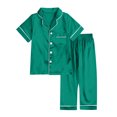 thumbnail image 2 of Kids & Toddler Girls Boys Pajamas 2 Piece Pjs Set Graphic Printed Short Sleeve Button Down Collar Children's Clothing Trendy Kid's Summer Homewear,Green,10, 2 of 4