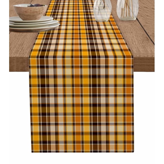 Yellow Black Plaid Table Runner 72 Inches, Country Simple Buffalo Check Gingham Bed Runner Dresser Scarves Tabletop for Indoor Outdoor Parties/Ceremony/Banquet, 16" x 72"