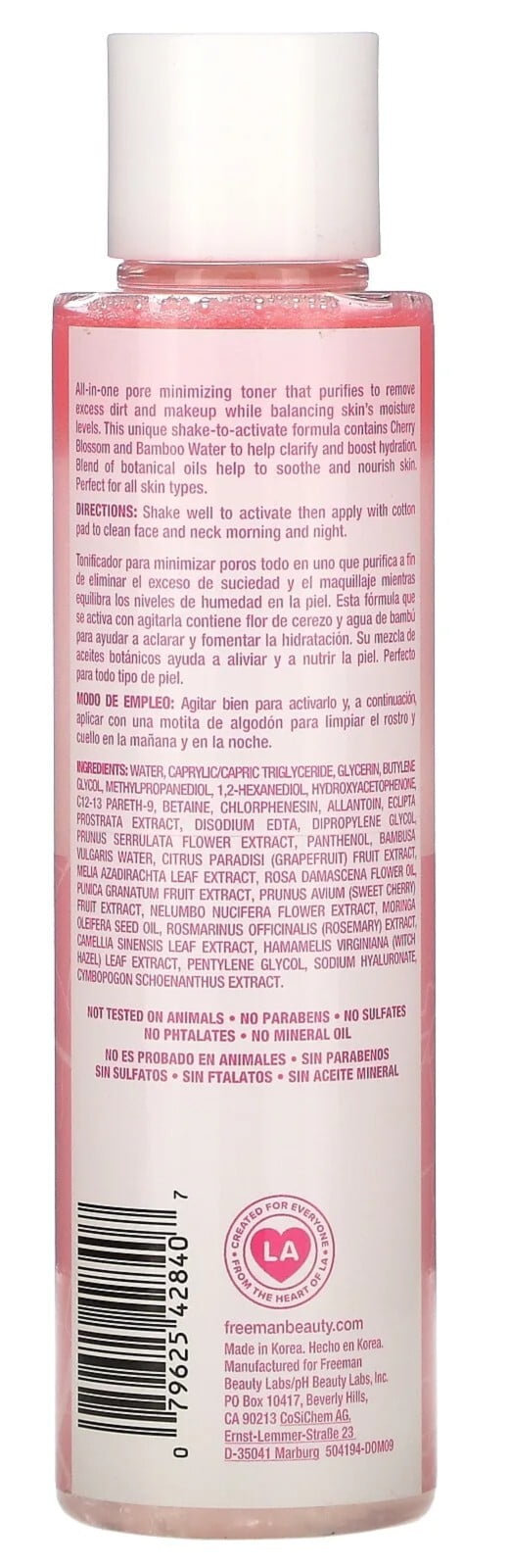 Skin Toner Pore Minimizer Freeman Korean Cherry Blossom Hydrating, 6.1 oz 4PK