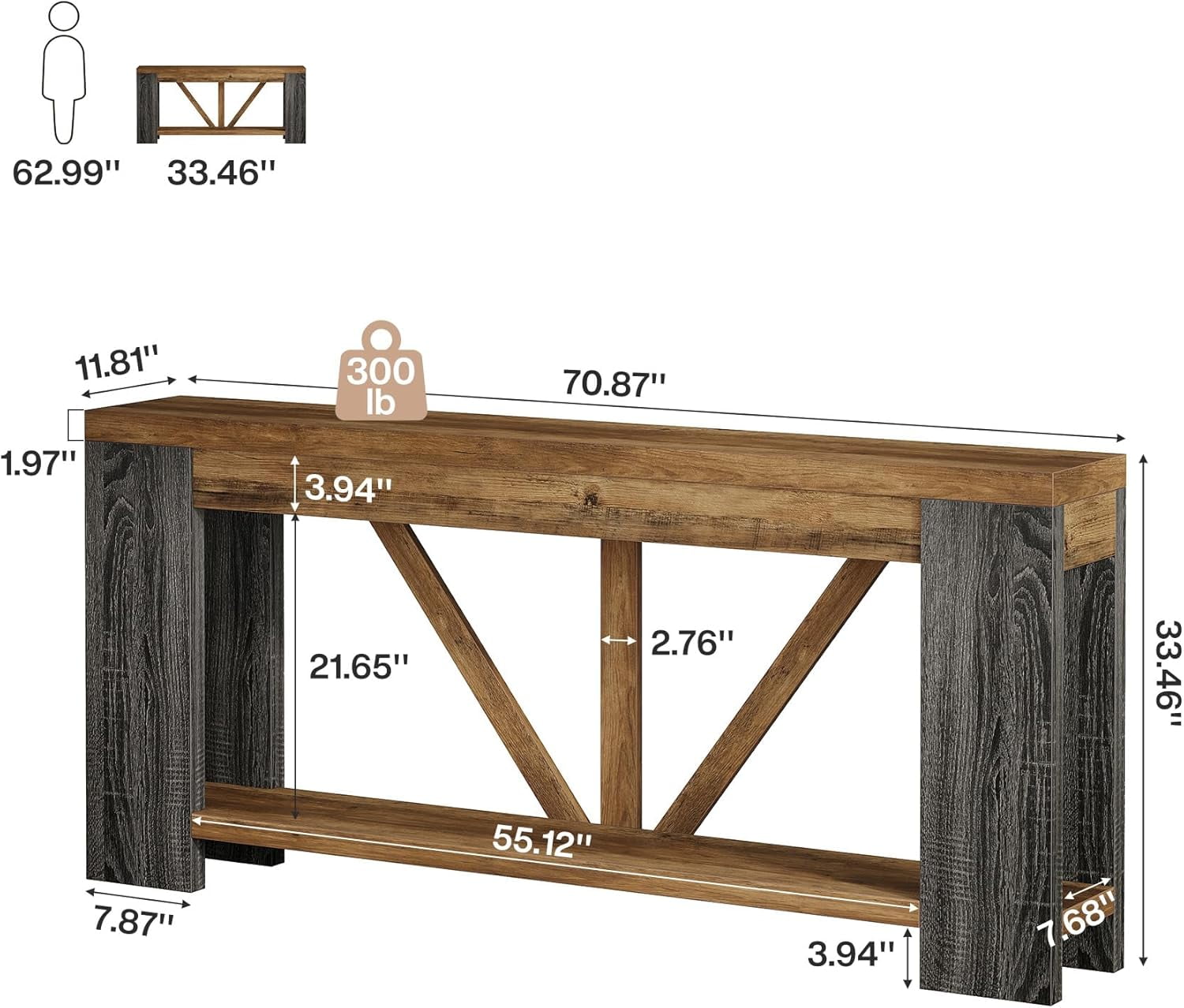 Finmind 70.9-Inch Extra Long Console Table with Storage for Entryway, Hallway, Foyer, Living Room, Brown