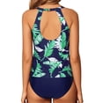 thumbnail image 4 of Tiqkatyck Bikini Sets for Women Clearance, Two Piece High Neck Tankini Swimsuits for Women Bathing Suits Floral Print Swimwear Bathing Suit for Women, Swim Suits for Women 2024 Green S, 4 of 6