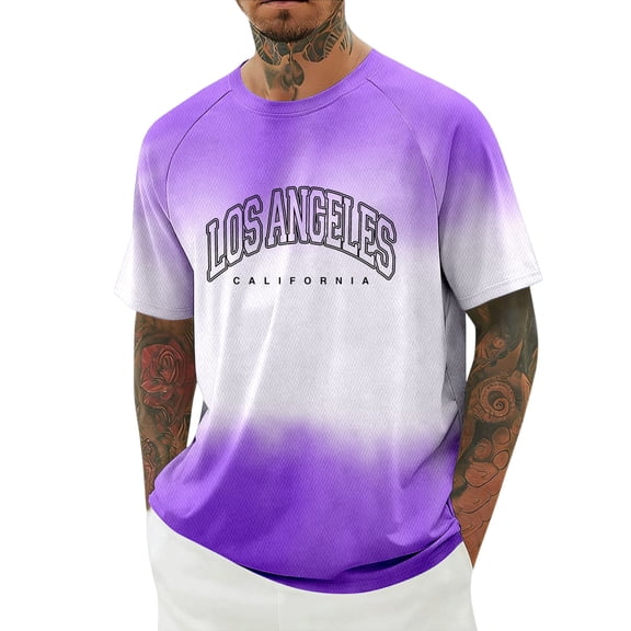 JAJAHO Mens Crew Neck T Shirts Letter Graphic Raglan Short Sleeve Gradient Breathable Casual Loose Fit Tee Soft Daily Wear Summer Trendy Tops