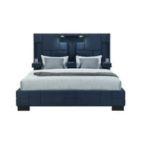 Global Furniture USA Contemporary Oscar Navy Blue King Bed No Wood Trim, Navy Blue