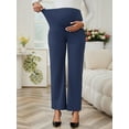 thumbnail image 3 of DARING DIVA Women's Wide Leg Over Belly Elastic Maternity Pants S Navy Blue, 3 of 7