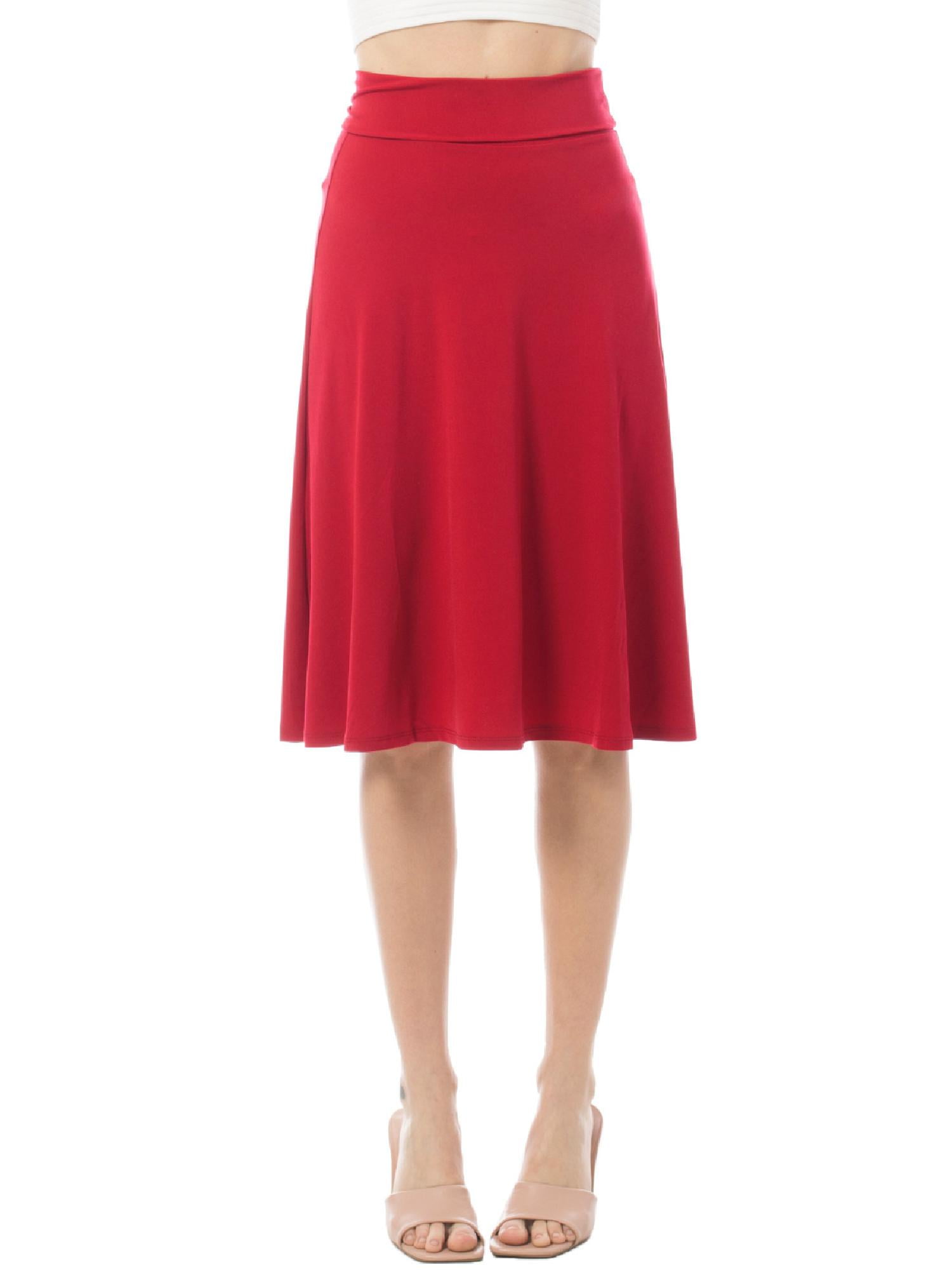 MixMatchy Women's High Waist Fold Over A-Line Flared Knee Length Skirt ...