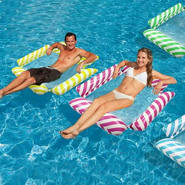 Hamac Gonflable Piscine, Lit Flottant 4 en 1 Facile Gonflable pour Adultes,  Hamac d'eau Premium Matelas pour Piscine Plage Bleu