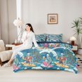 thumbnail image 4 of Castle Fairy Retro Surf Skeleton Tile King Bedding 7pcs,Tropical Wave Palm Summer Seamless Pattern King Bed in a Bag,Blue Cream,Navy Blue Reversible, 4 of 7