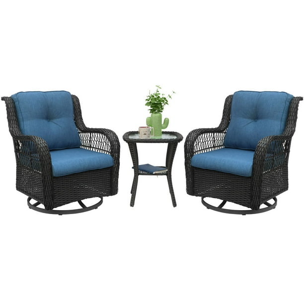 BIGTREE 3PCS Outdoor Patio Swivel Rocker Set 360° Rocking Chairs Wicker Furniture with Coffee