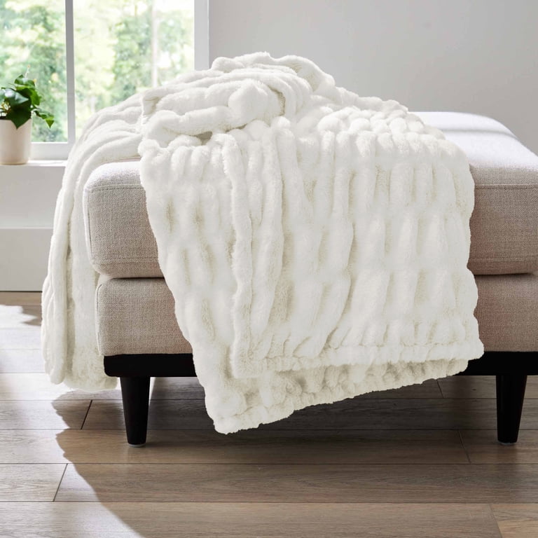 Better Homes & Gardens Ivory Ruched Faux Fur Throw, 50