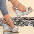 thumbnail image 5 of Xijirk Sandals Women,Glitter Platform Sandals with Retro Roman Strappy Heel and Ankle Buckle Strap Shoes for Outdoor Casual Wear,,Silver,9, 5 of 8