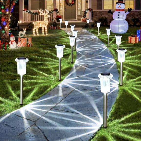 QGCMWNT 10 Pack Solar Lights Outdoor, Waterproof Pathway Lights for Garden, Landscape, Yard, Patio. (Cool White, Warm Yellow)