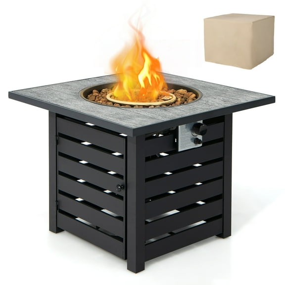 Patiojoy 32”Propane Fire Pit Table Square Tabletop Auto-Ignition W/ Rain Cover Lava Rocks